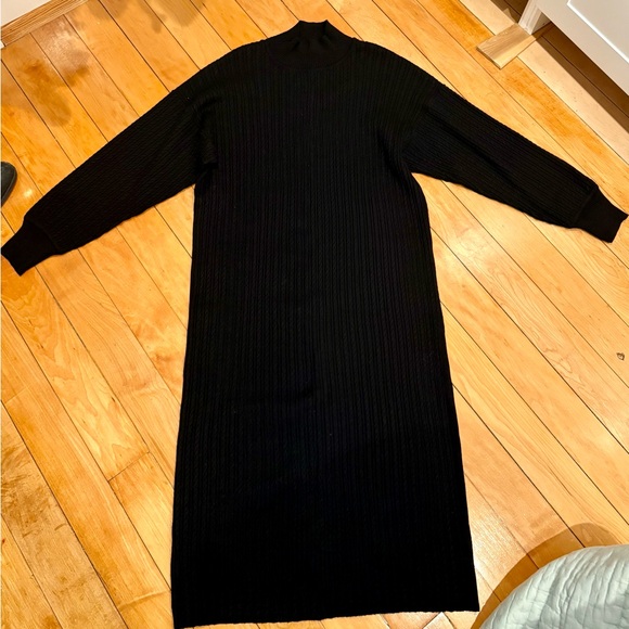 Misook Black Ribbed Knit Long Sweater Dress - Picture 3 of 6